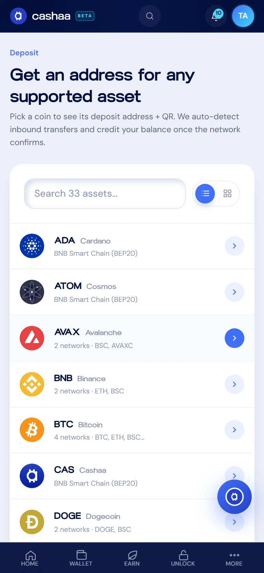Screenshot for step 1: How to Deposit Cryptocurrency on Cashaa