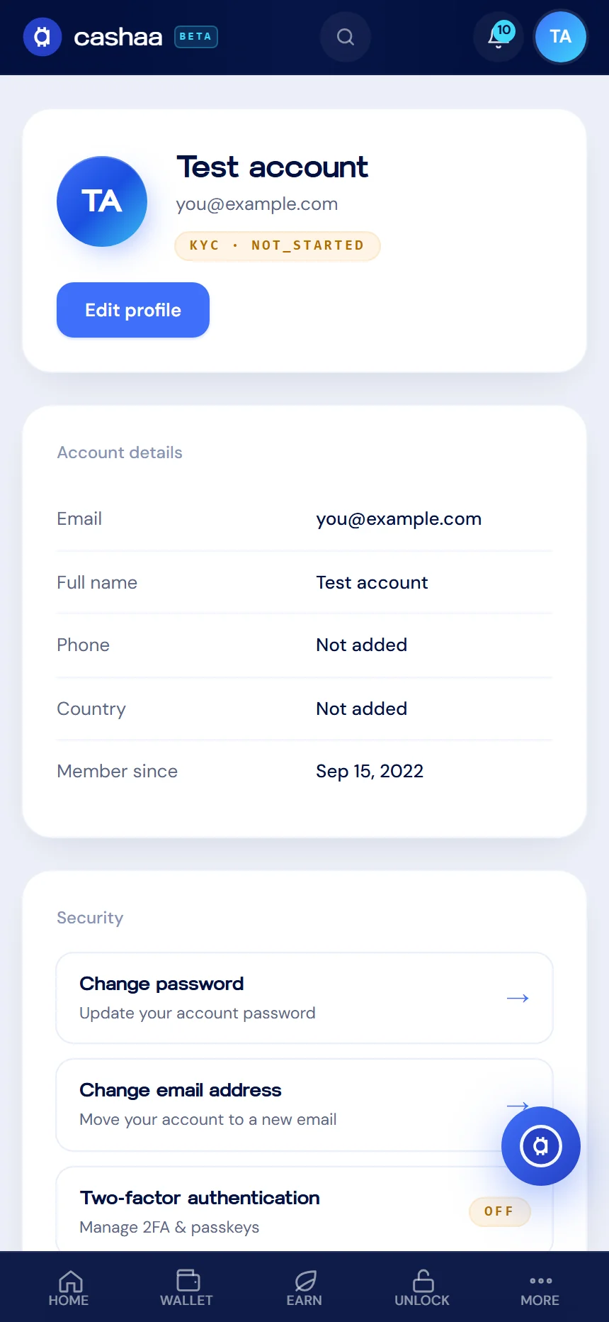 Screenshot for step 1: How to Change the Email Address on Your Cashaa Account