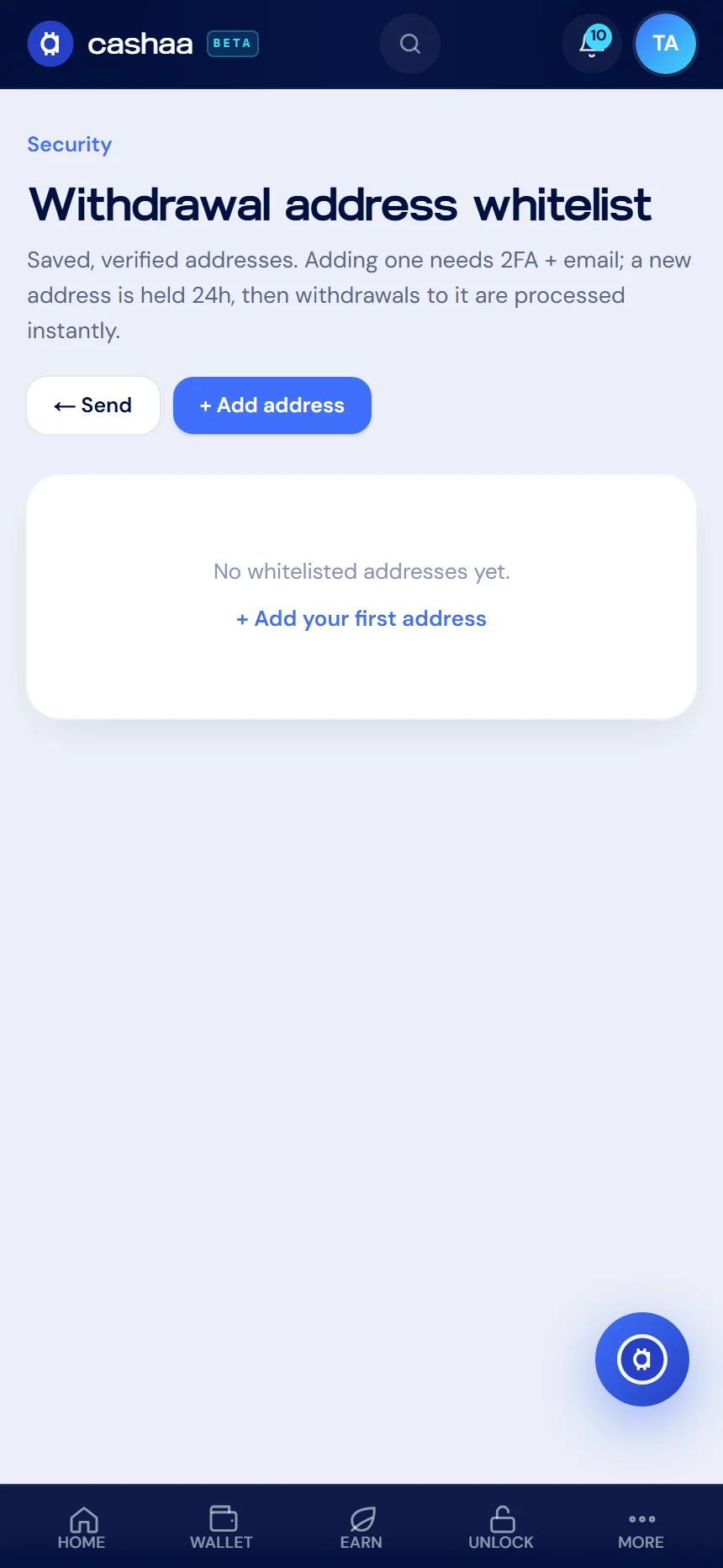Screenshot for step 1: How to Save a Withdrawal Address