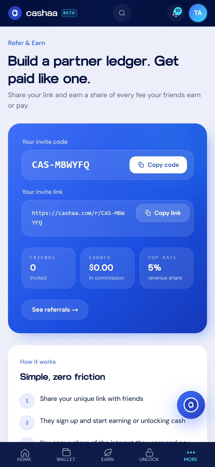 Screenshot for step 1: How to Join the Cashaa Referral Programme