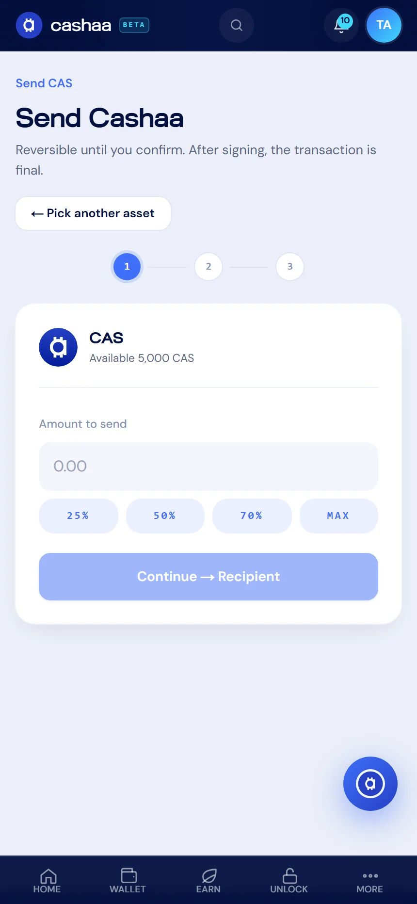 Screenshot for step 2: How to Withdraw Cryptocurrency from Cashaa