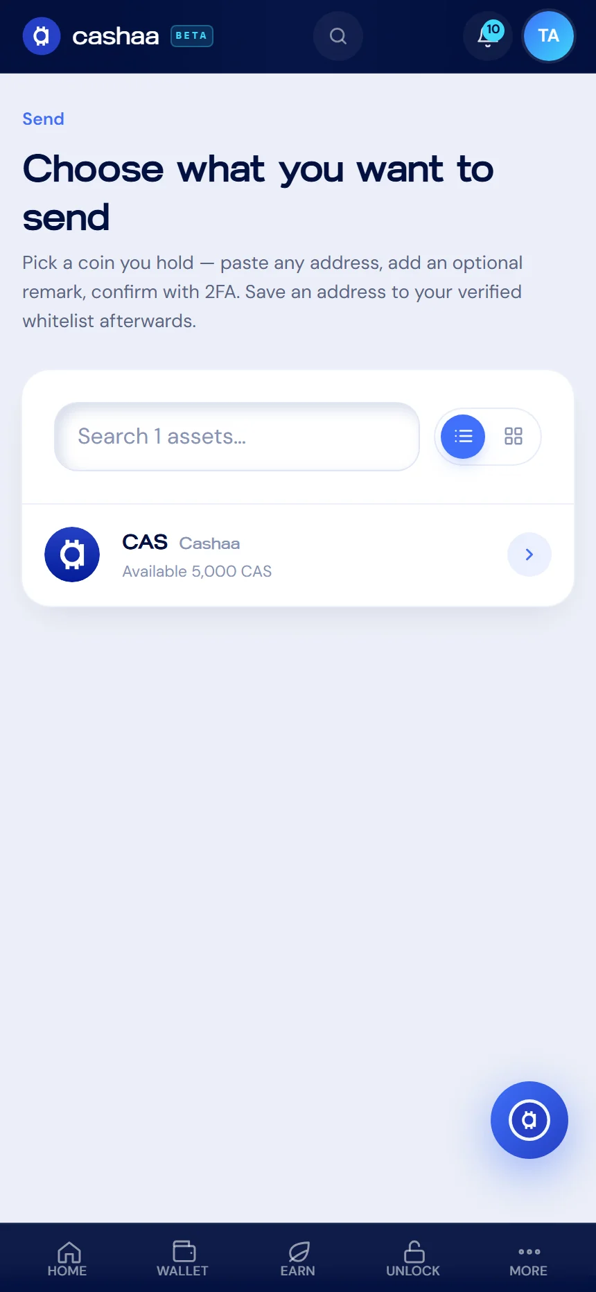 Screenshot for step 1: How to Withdraw Cryptocurrency from Cashaa
