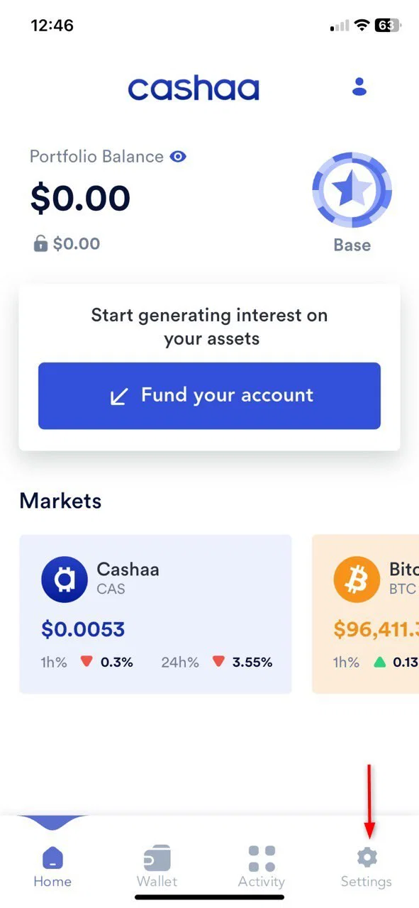 Screenshot for step 1: How to Enable your 2FA on the Cashaa App