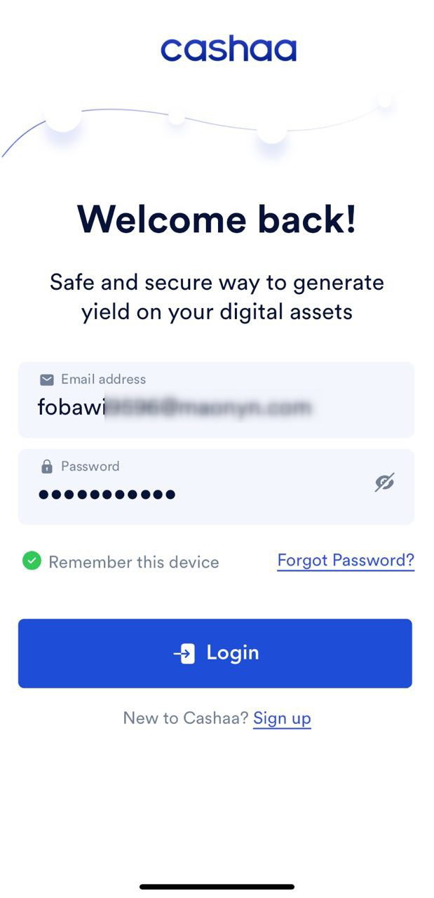 Screenshot for step 1: How to Change the Email Address on your Cashaa App
