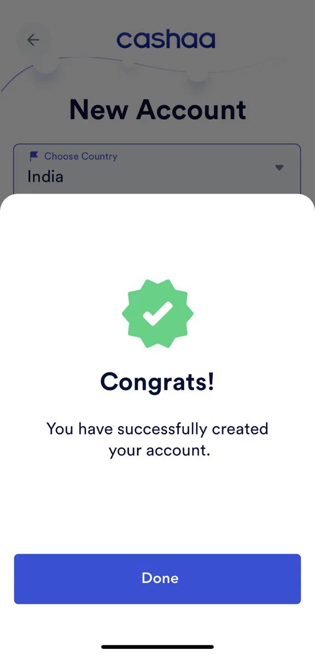Screenshot for step 5: How to Sign Up and Create an Account on the Cashaa App